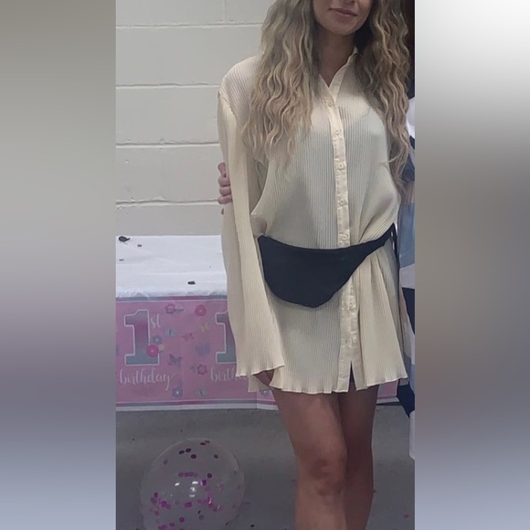 Petite Cream Plisse Oversized Shirt Dress - Picture 2 of 2